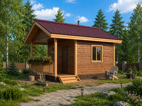Баня 4×5 с террасой 1,5×5 — Баня из бруса